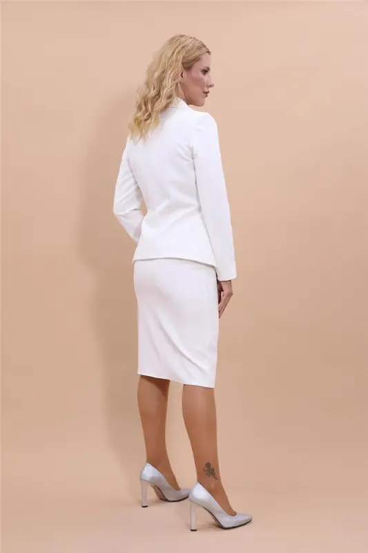 Midi Jacket & Pencil Skirt Set-Ecru-Ecru - 5