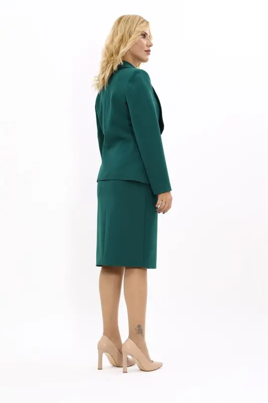 Midi Jacket & Pencil Skirt Set-Emerald-Green - 2
