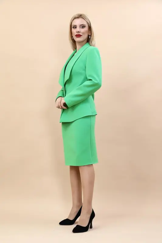 Midi Jacket & Pencil Skirt Set-green-Avocado Green - 2
