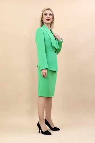 Midi Jacket & Pencil Skirt Set-green-Avocado Green - 3