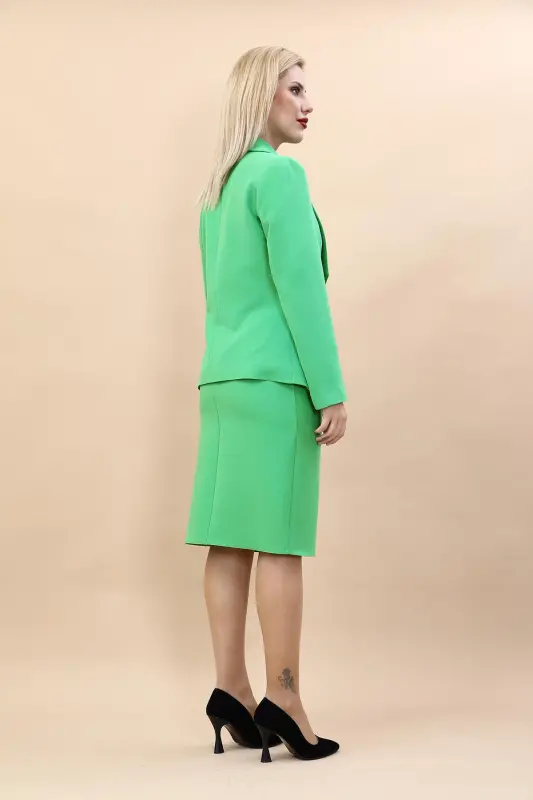 Midi Jacket & Pencil Skirt Set-green-Avocado Green - 4