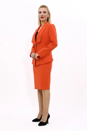 Midi Jacket & Pencil Skirt Set-Orange-Orange - 3