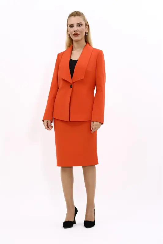 Midi Jacket & Pencil Skirt Set-Orange-Orange - 4