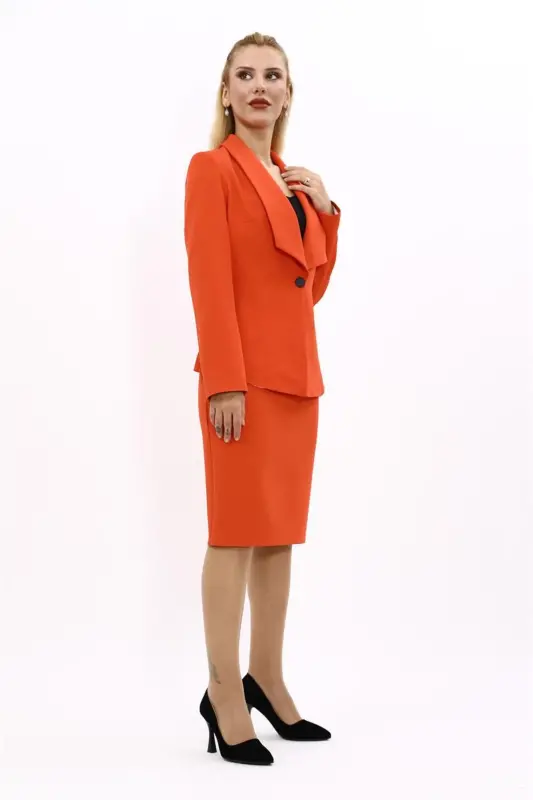 Midi Jacket & Pencil Skirt Set-Orange-Orange - 5