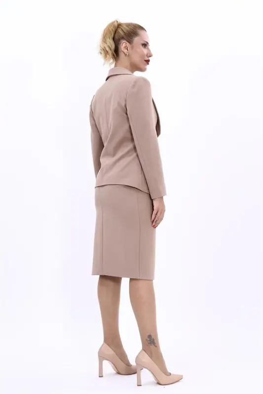 Midi Jacket & Pencil Skirt Set-stone-Stone - 3