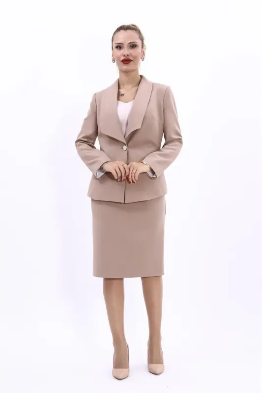 Midi Jacket & Pencil Skirt Set-stone-Stone - 4