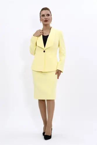 Midi Jacket & Pencil Skirt Set-Yellow-Yellow 