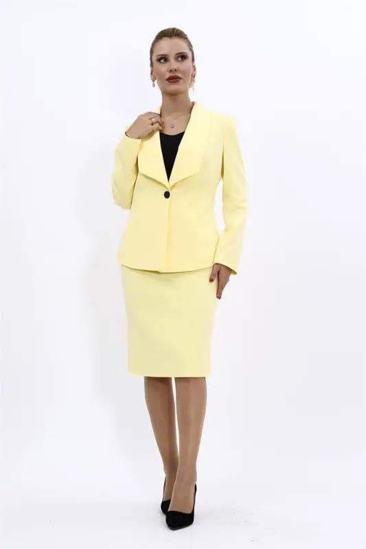 Midi Jacket & Pencil Skirt Set-Yellow-Yellow - ÖNDER ÖZSOY