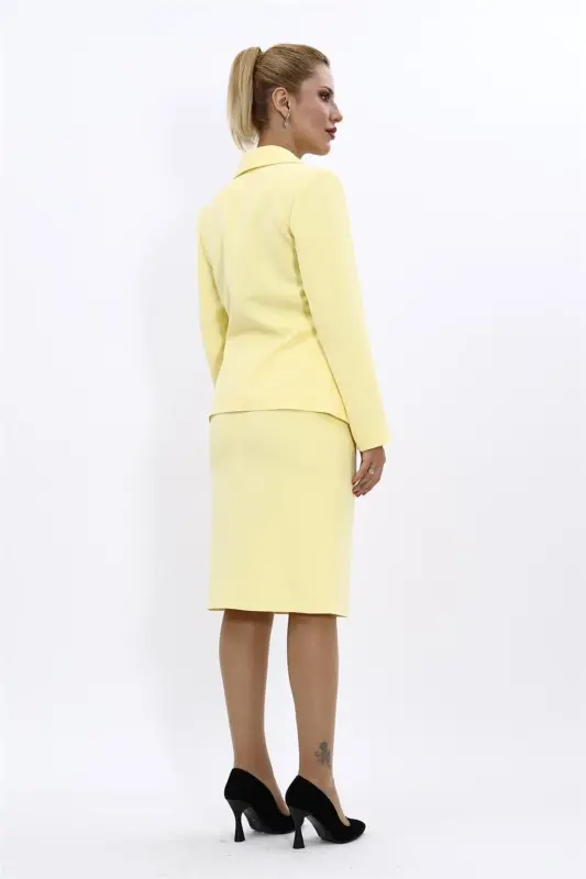 Midi Jacket & Pencil Skirt Set-Yellow-Yellow - 2