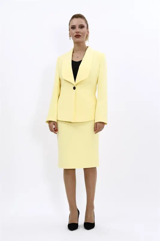 Midi Jacket & Pencil Skirt Set-Yellow-Yellow - 4