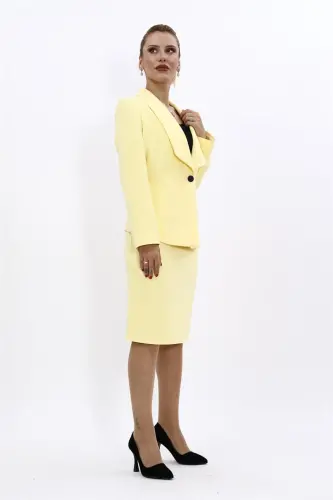 Midi Jacket & Pencil Skirt Set-Yellow-Yellow - 5