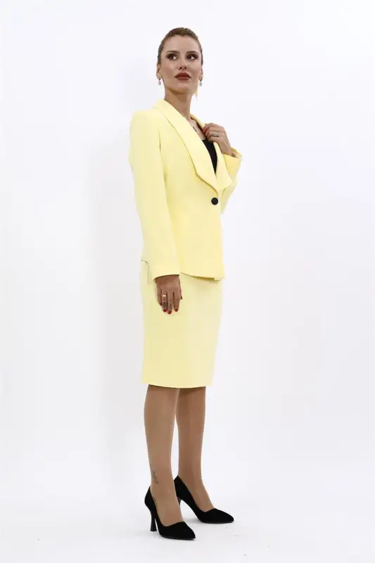 Midi Jacket & Pencil Skirt Set-Yellow-Yellow - 5