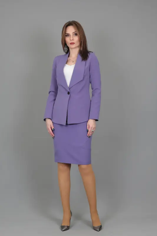Midi Jacket & Pencil Skirt Suit-Lilac - Lilac - 3
