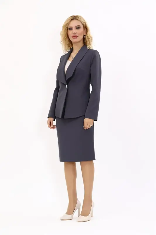 Midi Jacket & Pencil Skirt Suit-Smoked-Smoked - 5