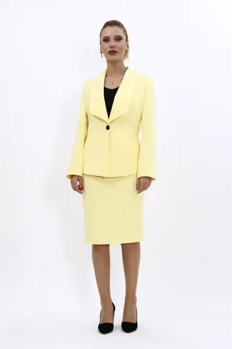 Midi Jacket & Pencil Skirt Suit-Yellow - Yellow - 4