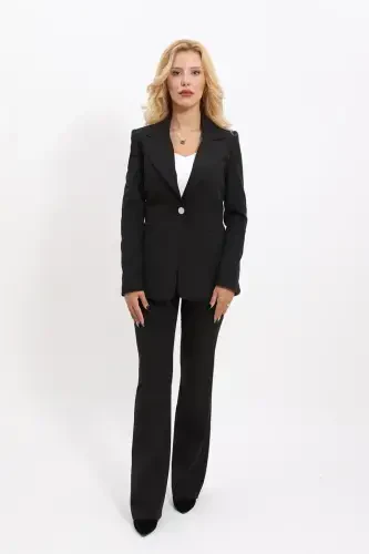 Midi Jacket & Wide Leg Pants Set - Black - 3