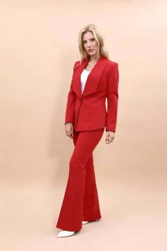 Midi Jacket & Wide Leg Pants Set - Red 