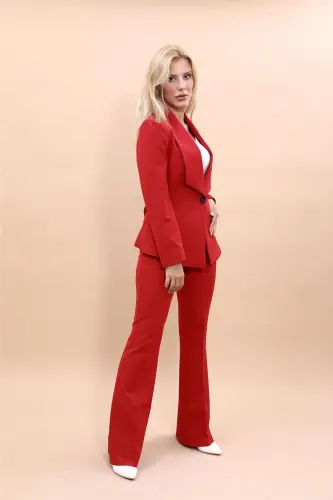 Midi Jacket & Wide Leg Pants Set - Red - 2