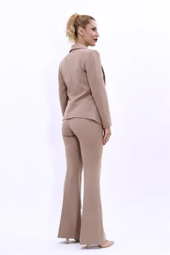 Midi Jacket & Wide Leg Pants Suit - Stone - 3