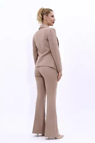 Midi Jacket & Wide Leg Pants Suit - Stone - 3