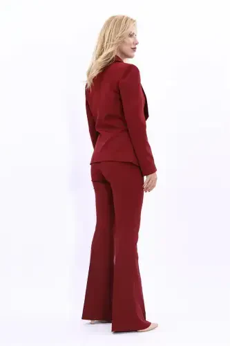 Midi Jacket & Wide Leg Trousers Set - Burgundy - 3