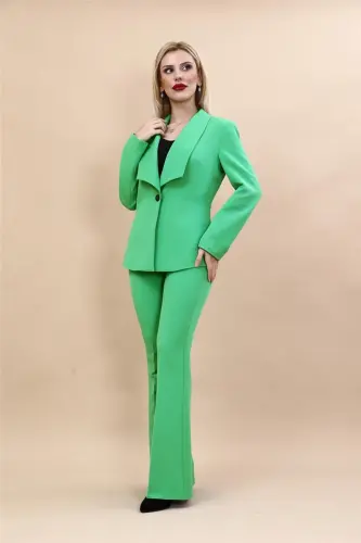 Midi Jilet & Keng Yelkalı Shim Pantalon To'plam - A. Yashil 