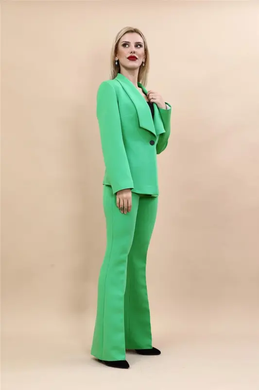 Midi Jilet & Keng Yelkalı Shim Pantalon To'plam - A. Yashil - 3