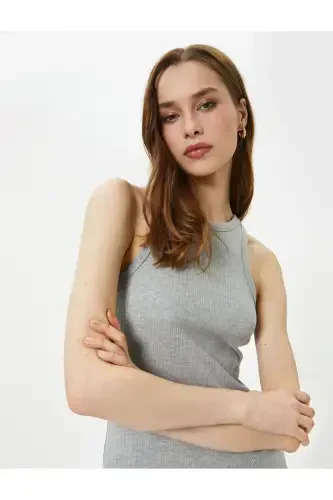 Midi ko'ylak halter bo'yin bodycon qovurg'ali - KOTON (1)