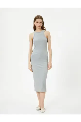 Midi ko'ylak halter bo'yin bodycon qovurg'ali - 3