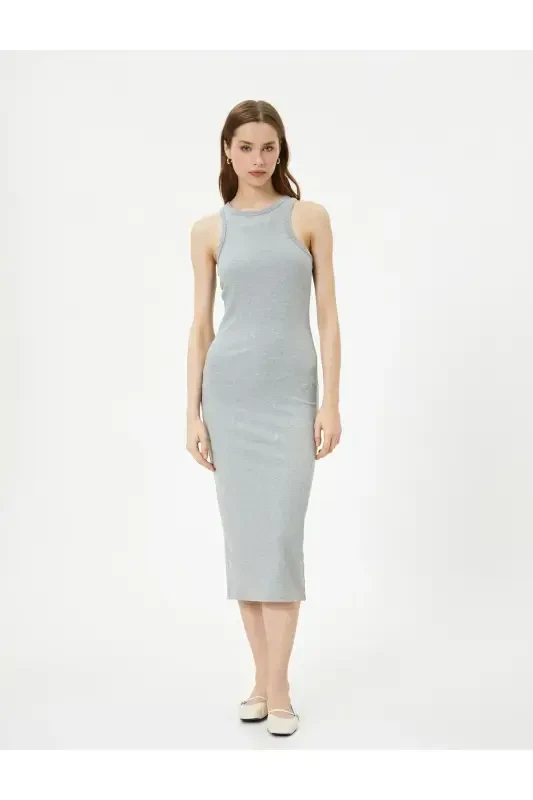 Midi ko'ylak halter bo'yin bodycon qovurg'ali - 3