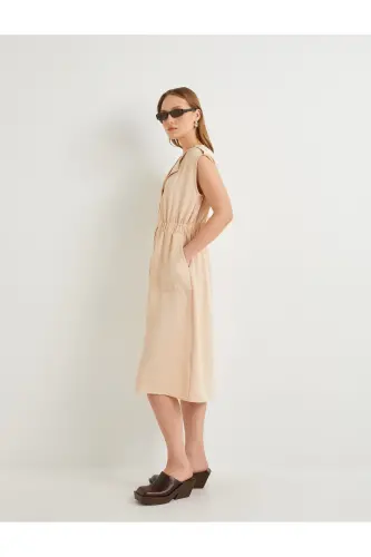 Midi ko'ylak libos, beli kamarli, tugmali, cho'ntakli, apoletli - 8