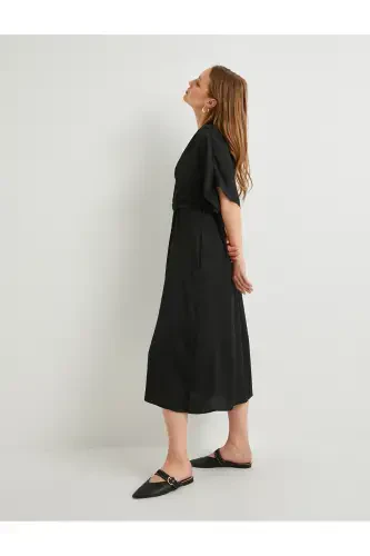 Midi koʻylak V yoqali keng qisqa yengli choʻntakli - 1