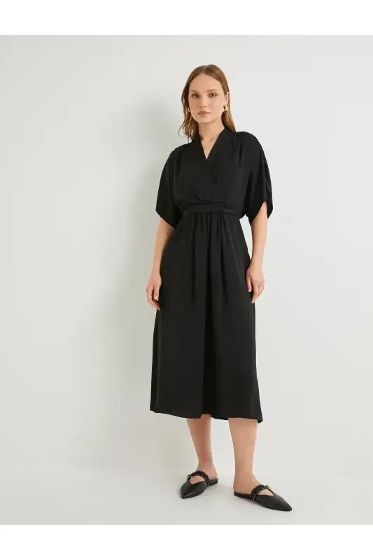 Midi koʻylak V yoqali keng qisqa yengli choʻntakli - 3