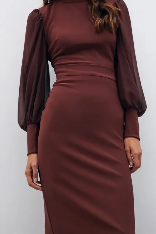 Midi Length Pencil Skirt - Coffee-COFFEE - 6