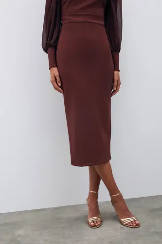 Midi Length Pencil Skirt - Coffee-COFFEE - 7