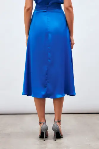Midi Length Satin Skirt - Sax Blue - SAX BLUE - 5