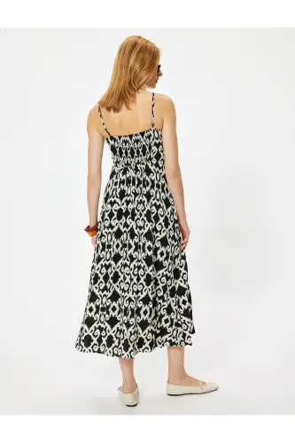 Midi Length Viscose Dress Ethnic Patterned Front Tie Detailed - 4