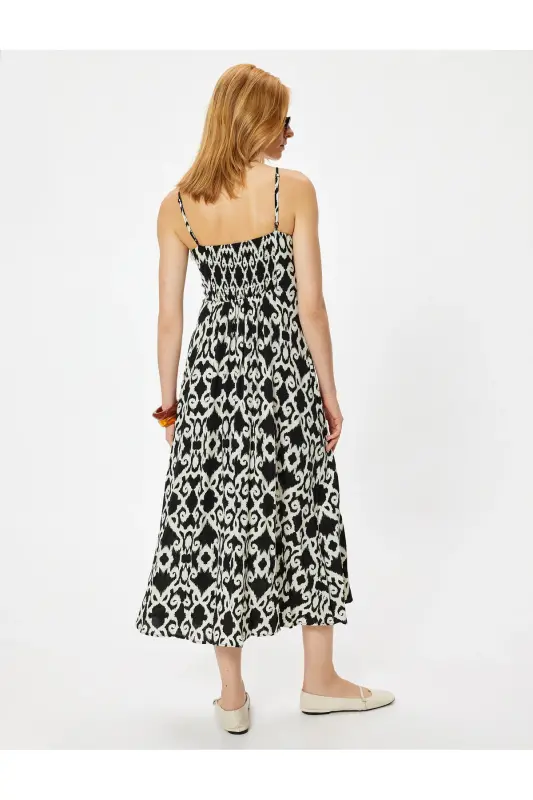 Midi Length Viscose Dress Ethnic Patterned Front Tie Detailed - 4