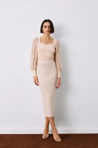 Midi Pencil Skirt - Beige - 2