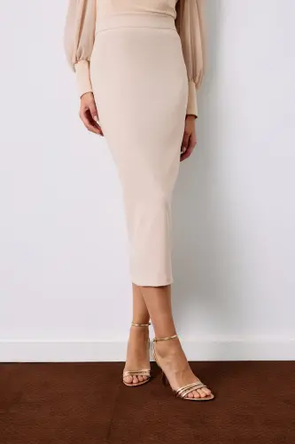 Midi Pencil Skirt - Beige - 4