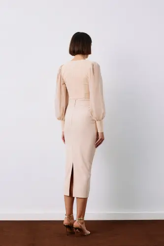 Midi Pencil Skirt - Beige - 5