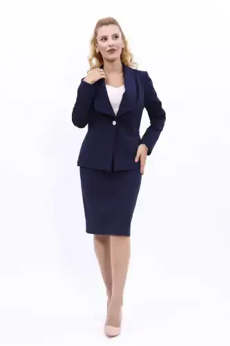 Midi Pidjak va Qalam Yubka Kostyumi - To'q ko'k - To'q ko'k - 1