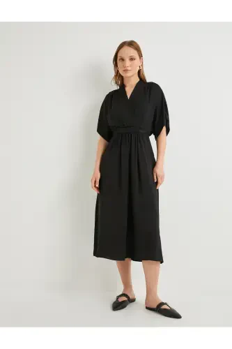 Миди-платье V-образный вырез Широкие короткие рукава С карманами - 3