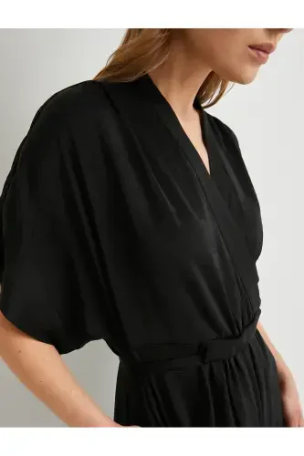 Миди-платье V-образный вырез Широкие короткие рукава С карманами - 7