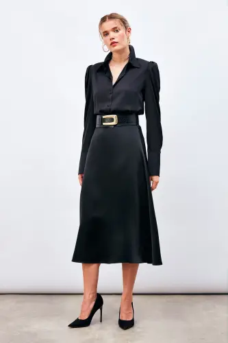 Midi Satin Skirt - BLACK-BLACK 
