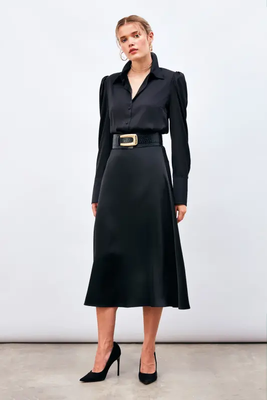 Midi Satin Skirt - BLACK-BLACK - 1