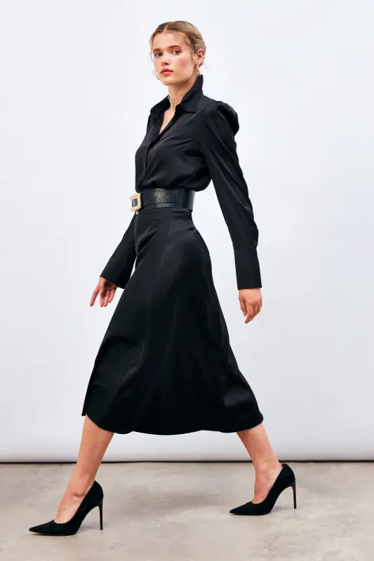 Midi Satin Skirt - BLACK-BLACK - 2