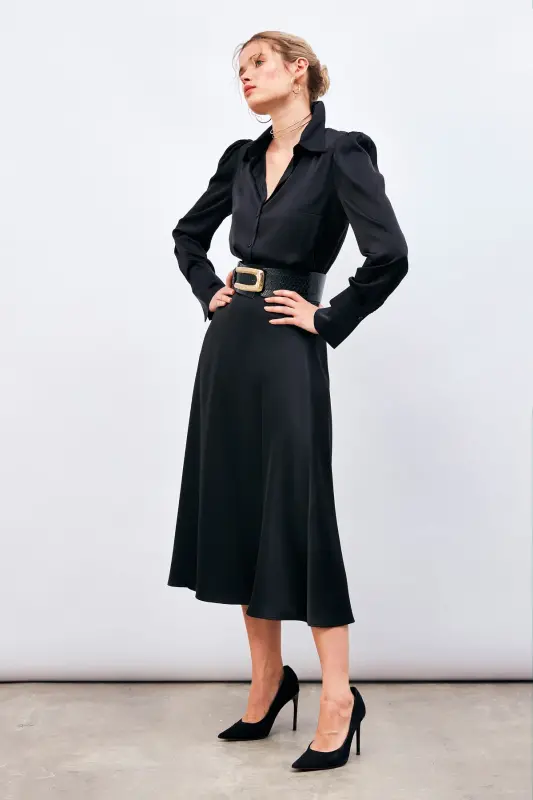 Midi Satin Skirt - BLACK-BLACK - 3