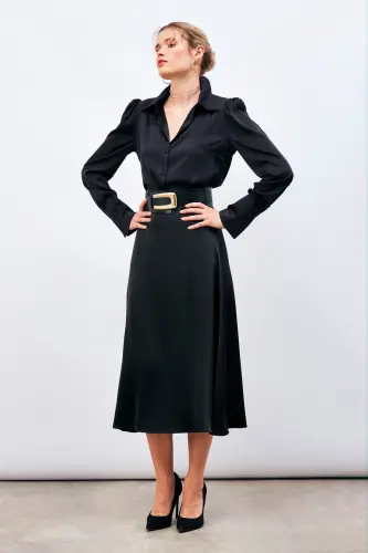 Midi Satin Skirt - BLACK-BLACK - 4