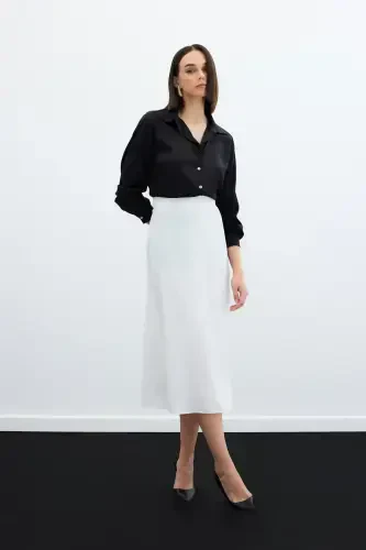 Midi Satin Skirt (Ecru) - SATEEN (1)